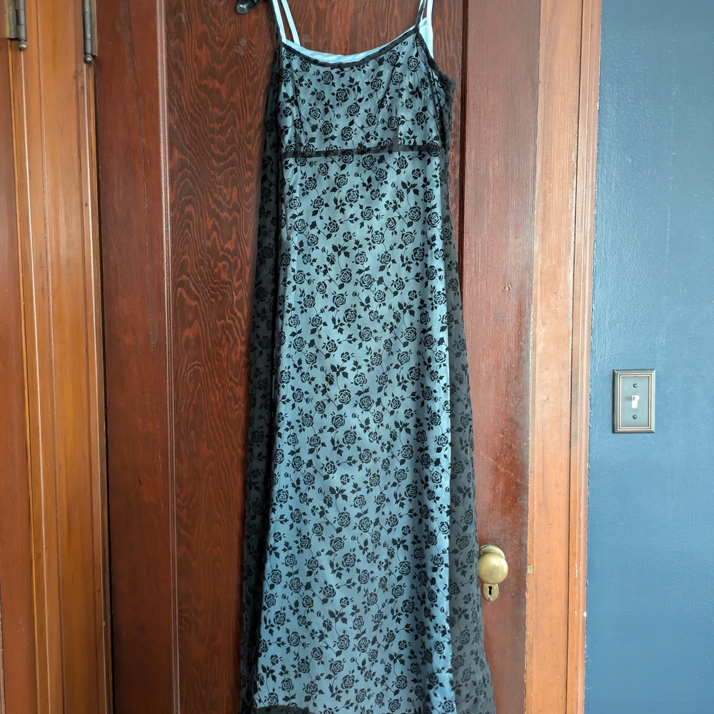 Black and Blue Floral Chemise with Spaghetti Straps